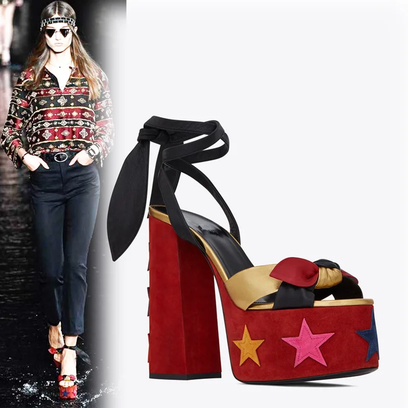 Women Chunky High Heels Lace-up Sandals Sexy Platform Round Toe Evening Party Shoe Ankle Strap Ball Summer Lady Sandals 1-D-SL-4