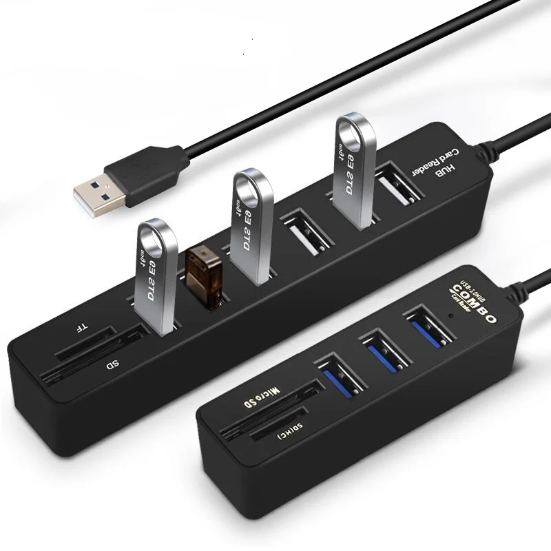 Buen trato Concentrador de red USB de alta velocidad para PC y portátil, Hub de 3 / 6 puertos USB 3,0, divisor Multi USB 2 en 1, 2,0, USB, SD/lector de tarjetas TF m6Kbo50e