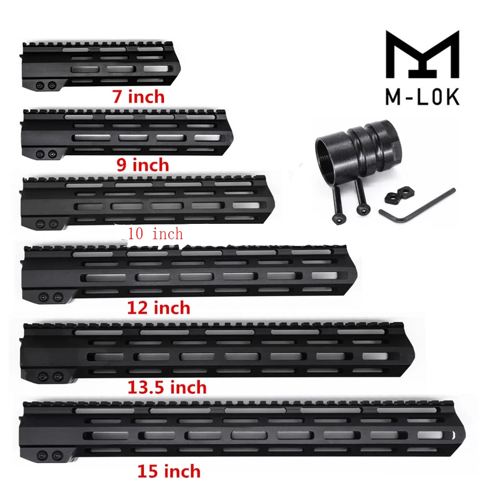 

Tactical Slim 7 9 10 12 13.5 15 17 Inch Slim Free Float MLOK M-LOK AR15 Handguard With Steel Barrel Nut