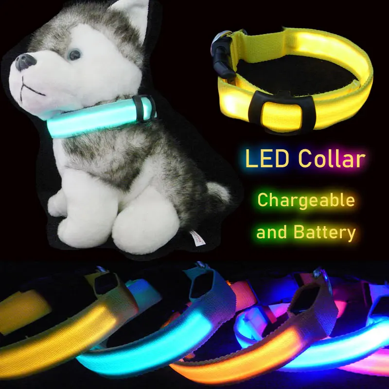 White Small Flashing LED Nylon Pet Cat Dog Night Safety Collar 