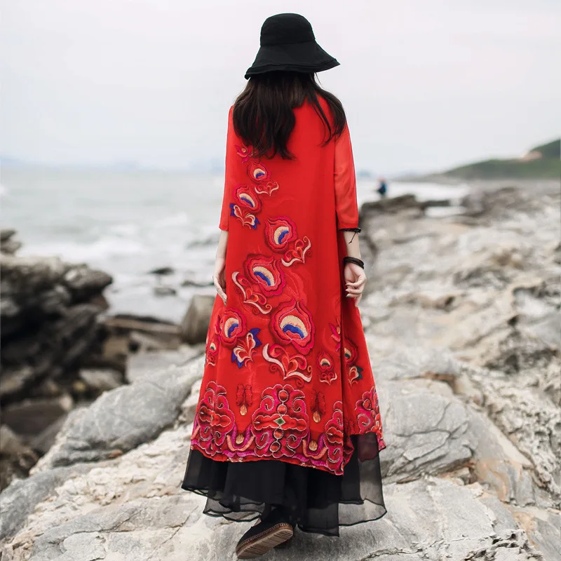 Boho винтажное платье с принтом для женщин Свободные повседневные платья Maxi Половина рукава круглый вырез модный халат Макси длинное платье Vestidos