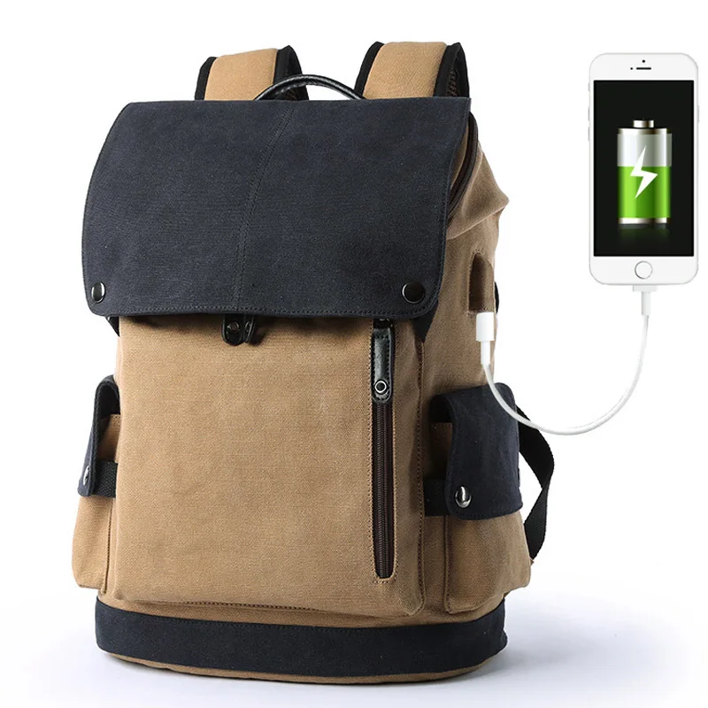 

Fashion Usb Charging Canvas Backpacks Men Backpack Large Travel Shoulder Bag Vintage Male Student School Bag Laptop Backpack