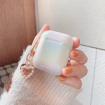 

3D Girly Pearl Shell Keychain Water Hard Headphone Earphone Case For Apple Airpods 1 2 3 Pro Wireless Drop Rainbow Headset Cover