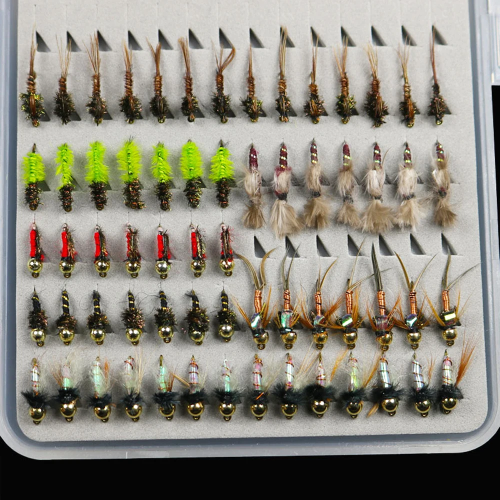 ICERIO 133pcs/Set Ultra-thin Portable Nymph Scud Midge Flies Kit Assortment with Box Trout Fishing Fly Lures