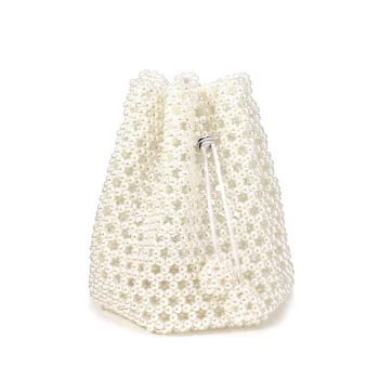 

New Pearl bag women's ins woven bag handbag Beaded bucket straddle bag