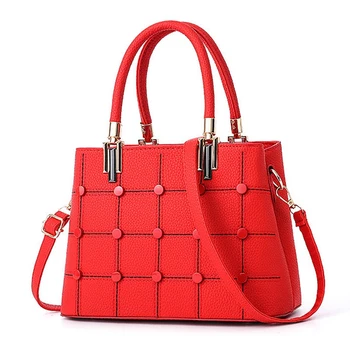 

Ladies Tote Leather Wallet Plaid Studded Tote Women'S Shoulder Diagonal Bag