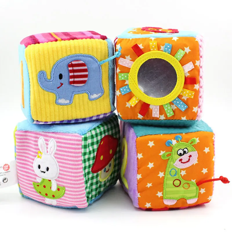 

4pcs/set Baby Toys 0-12 Months Play Cubes Plush Cloth Building Blocks Soft Rattles Number Letters Multifunctional Toys Juguete