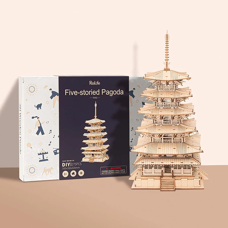 Puzzle pagode 3D en bois, jouet pour enfants