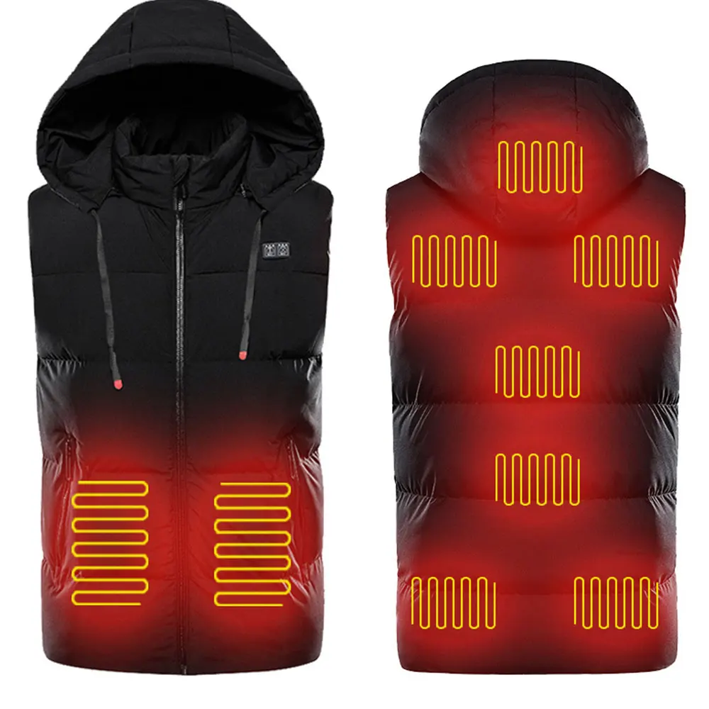9 Areas Heated Jackets Intelligent Temperature Control Fever Keep Warm Cotton Waistcoat With Hood Outdoor Winter Clothing | Спорт и