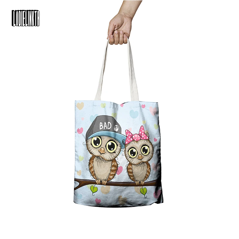 

Cute Owl Lady Tote Bag Animal Canvas Bag Leisure Travel Beach Bag Large Capacity Shoulder Bag Foldable ECO Shopping Bag For Girl