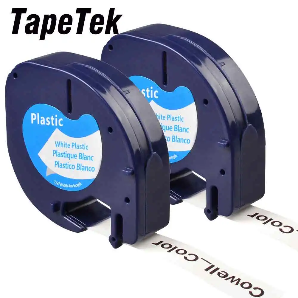 2 совместимый с Dymo LetraTag 91201 черный на белом (12 мм x 4 м) пластиковые этикетки для