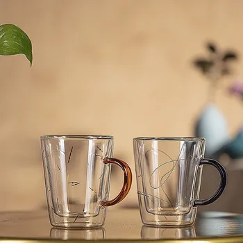 

Wine glasses Drinking Tumbler whiskey vodka cup Coffee juice water cups Tea creative mug Double bottom glass mugs For home