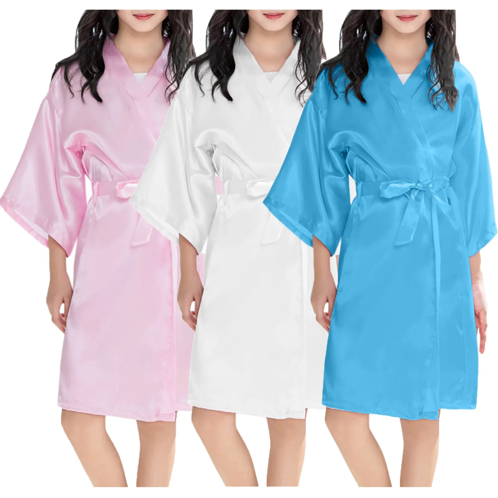 Girls Satin Silk Robes Bathrobe Children Baby Kid Girl Print Summer Kimono Robes Bathrobe Sleepwear Clothes Coat Nightdress
