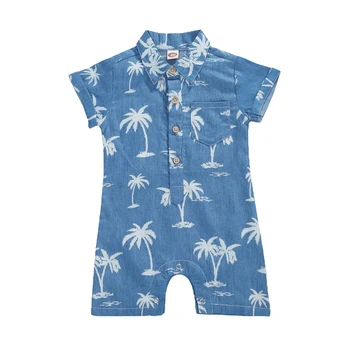 

Summer Infant Simple Style Creative Coconut Tree Printing Short Sleeve Jumpsuit Clothing for Travel Vacation