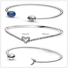 

Authentic 925 Sterling Silver Wish Sparkling Wishbone Heart Bracelet Bangle Fit Women Bead Charm Fashion Jewelry
