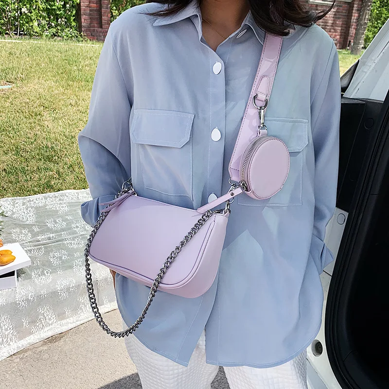

fashion two bag set women shoulder bags designer chains handbags luxury pu leather female crossbody bag ladies small purses 2020
