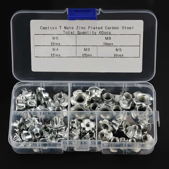

60PCS/Box M3 M4 M5 M6 M8 Carbon Steel Zinc Plate Galvanization Pronged Tee T nut Blind Nut Furniture Four Claws Nut