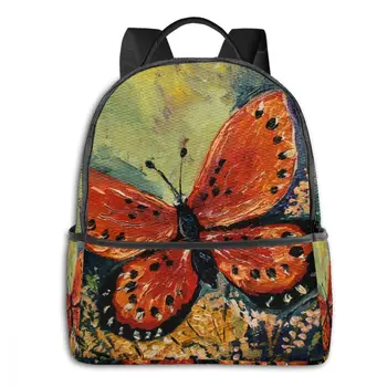 

Butterfly Painted With Oil Backpack Boy Girl School Bag for Teenager Student Shoulder Bag Travel Bag