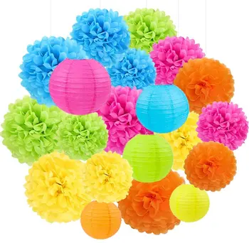 

Rinbow Color Fiesta Summer Paper Decoration Kits Paper Flower Lantern Birthday Wedding Baby Shower Set Party Carnival New Decor