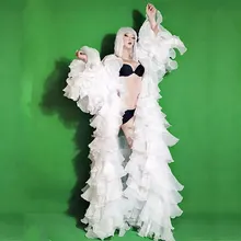 Женский танцевальный сценический костюм, белая длинная шаль, пальто, ручная работа, ночной клуб, бар, певец, ГОГО, танцевальная одежда, праздничный наряд