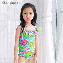 Купальный костюм для девочек, детский купальный костюм летняя одежда для купания для малышей от 2 до 8 лет, детский цельный зеленый купальник с цветочным узором