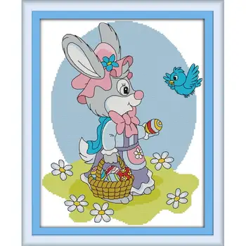 

Joy Sunday Mother Rabbit Cute Cartoon Home Decor Handmade Cross-stitch Set DIY Needlework Painting Counted Print On Canvas14CT