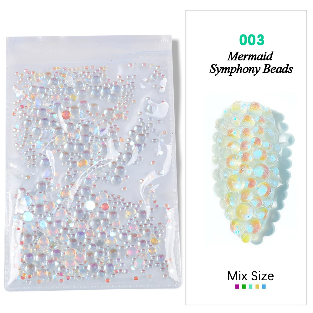 Nail Glass Beads Mermaid Symphony Rhinestones Flatback Mixed Size Nail Art Gems Stones For Nail Crystal 3D Accessories