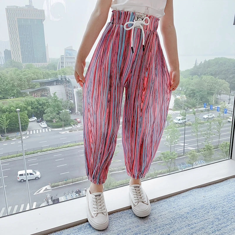 Pantalones antimosquitos Vintage niñas, ropa de moda para adolescentes y niños, pantalones tobilleros con rayas verticales, ropa de 9, 10, 11 y 13 años, Verano|Pantalones| - AliExpress
