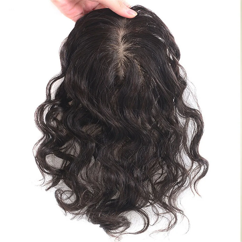 US $100.30 BYMC Peruvain Human Hair Toupee For Women 710 Lace With Silk Base Replacement System Loose Wave With Clips Cover White Hair