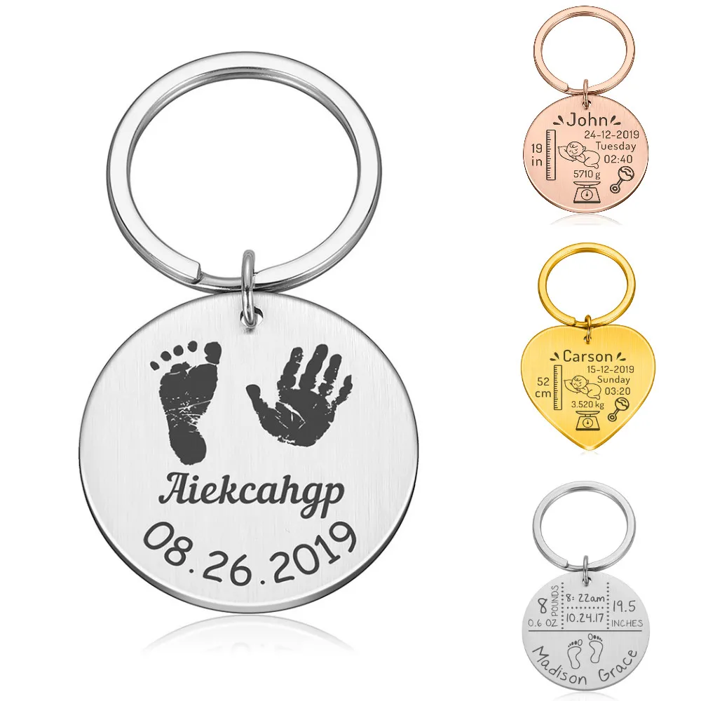 

Baby Stats Key chains Personalized Name Weight Time Height for Newborn Commemorate Birthday Stats Romper keychains New Mom Gift