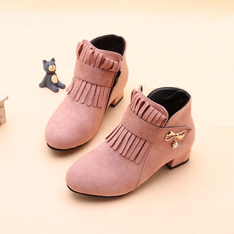 Детская обувь; ботильоны для девочек; новые осенние ботинки принцессы на высоком каблуке; модная теплая плюшевая зимняя детская обувь; короткие ботинки для девочек; CSH889