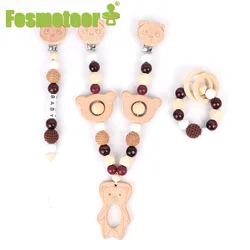 Fosmeteor Colgante para cochecito de bebé, pulsera de cadena anticaída con nombre personalizado, Panda de haya, juguete de tres piezas