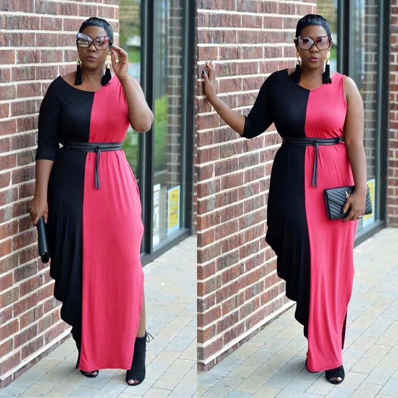 Африканская одежда с одним рукавом Несимметричное Длинное Платье женское модное лоскутное платье Макси Сарафан-халат Partyclub