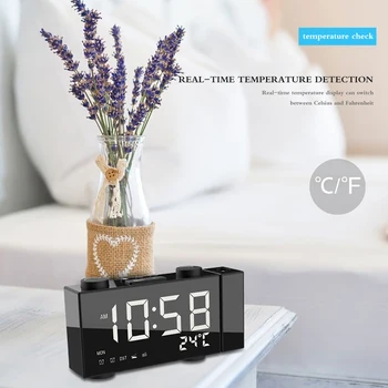 

Onever Multifunctional Projection Alarm Clock Radio Radio 180 Degree Rotation High Sound Quality FM With Temperature Display