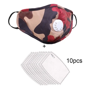 

Adult Reusable Dustproof Maske Respirator Camouflage Breathable Face Cover Facemask+10PC Filter Outdoor mascarilla masque маска