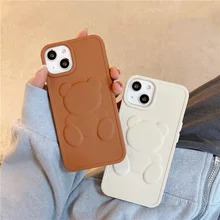13 Pro Case Cute 3D Brown Bear Matte Silicone Cover for iPhone 12 Pro 11 7 8 Plus XR XS X Soft Shockproof Back Cases 13 Pro Max