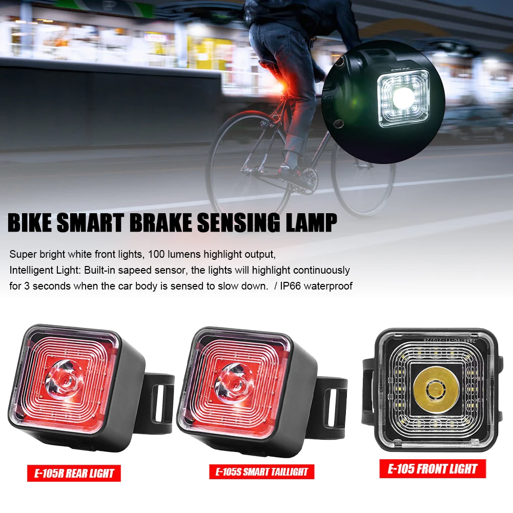 Luces de bicicleta de 100 lúmenes, lámpara trasera con sensor de freno inteligente, 5 velocidades, carga USB, resistente al agua, Faro de paseo nocturno seguro y juegos de luces traseras