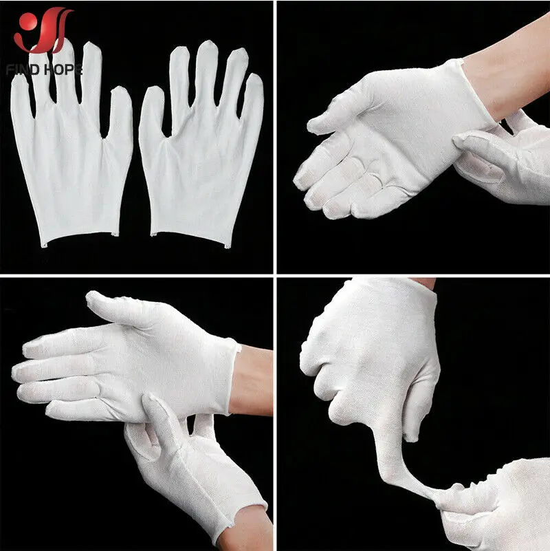 6/12Pairs White Cotton Gloves Protective Work Jewelry Inspection Disposable Safety Glove Lightweight Unisex soft