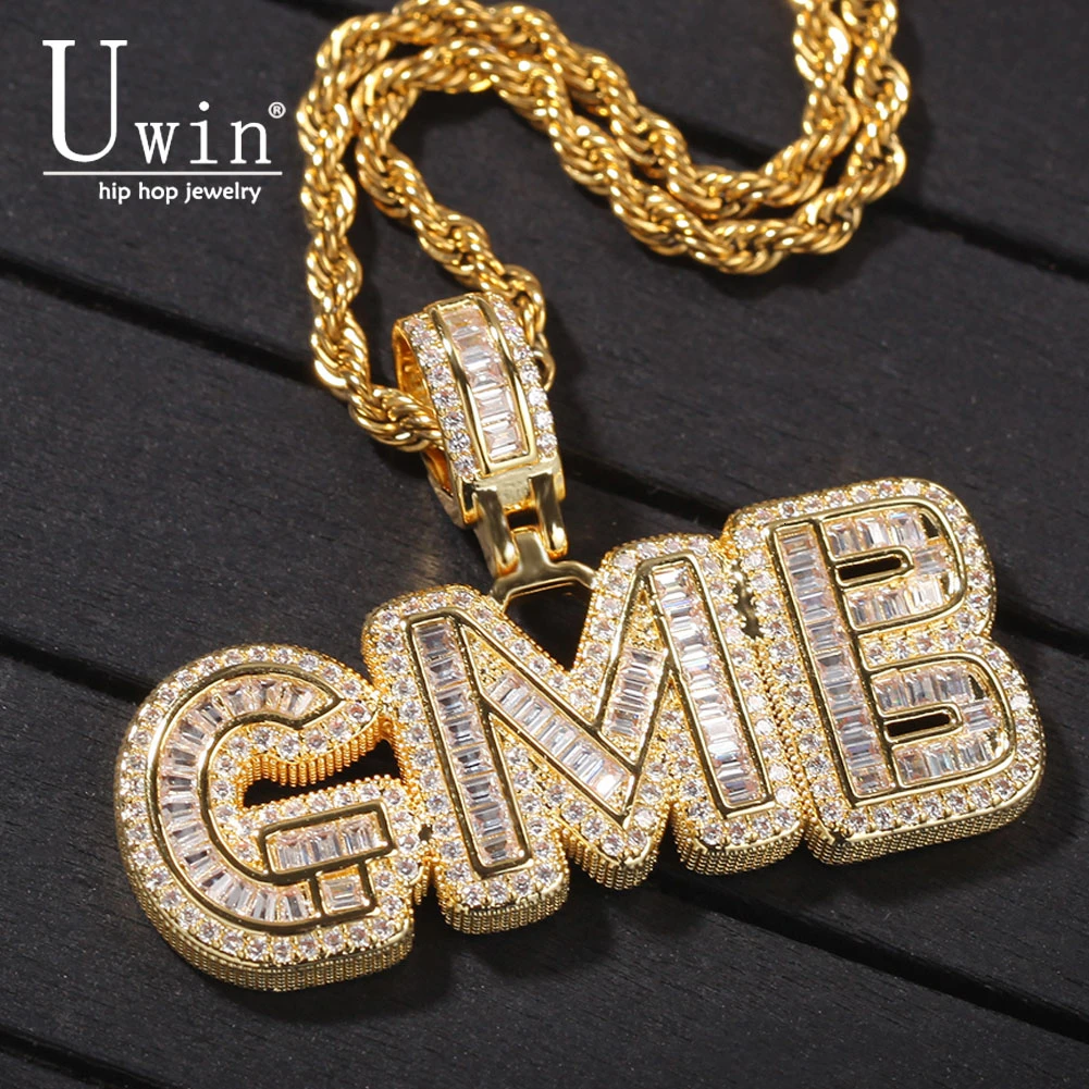 UIWN Custom Bubble Ожерелье с буквами именем Мужская подвеска из циркония подарок