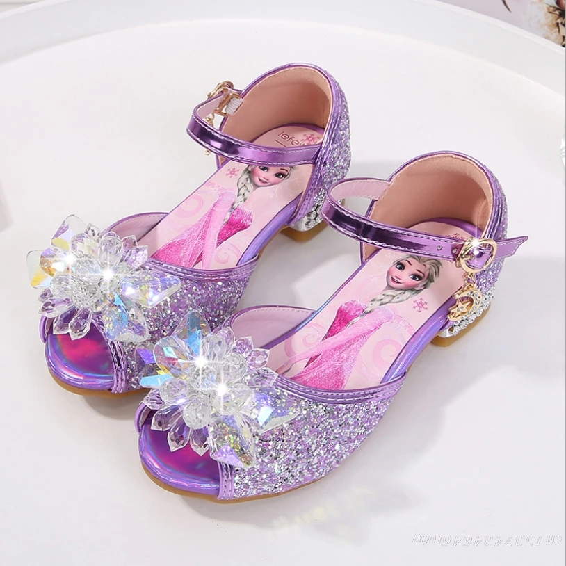 New Frozen Elsa And Anna Girls Sandals With Glitter Bow Princess Kids Soft Shoes