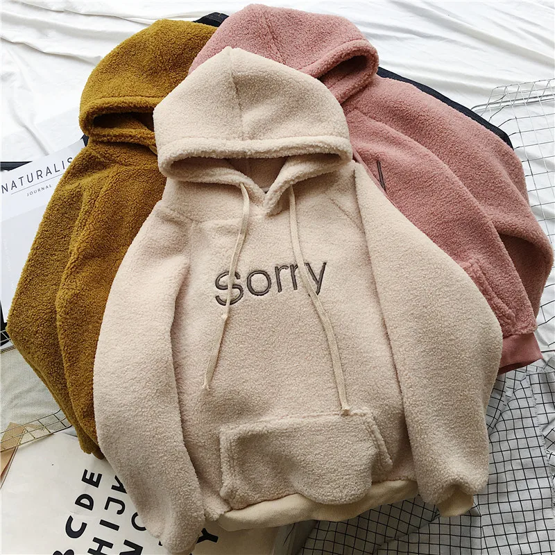 

Haragufeng Padded Jacket Coat Imitation Lamb Wool Vests Female Autumn and Winter Korean Wave Students with Hoodies