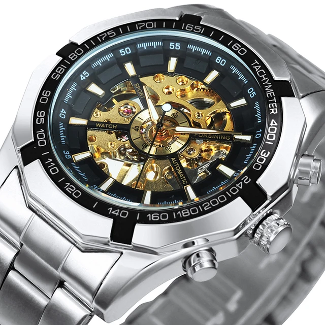 Hot Winner Luxury Brand Luxury Sport Men Automatic Skeleton Mechanical Military Watch Men full Steel Stainless Band Luxury 