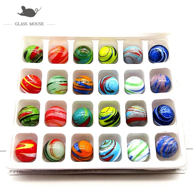 16mm Handmade Murano Glass Balls 24Pcs Colorful Creative Art Collection Marbles Puzzle Nuggets Game Toys For Children Kids Boy Multi-Colored