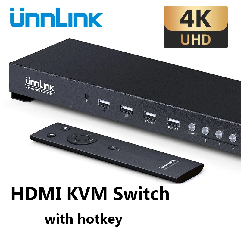 Unnlink 4 порта HDMI KVM переключатель с Hotkey UHD4K @ 30 Гц 2K/1080P 60 USB Share монитор клавиатура мышь