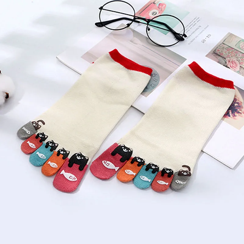 Хлопковые милые женские носки для отдыха, японский принт, носки с пятью пальцами, женские носки с защитой от трения, Wk08004