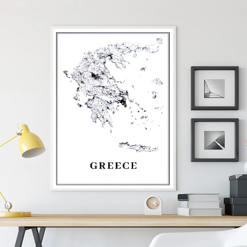 Greece-Road-Map-Poster-Black-and-White-Prints-Athens-City-Map-Canvas-Painting-Travel-Posters-Wall