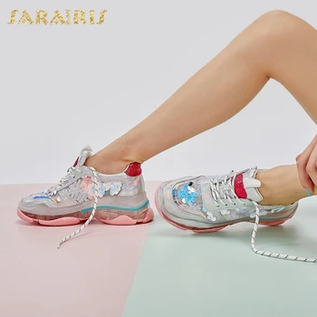 

SaraIris 2020 Hot Sale Genuine Leather Women Boots Flat With Round Toe Platform Bling Spring/Autumn Women Shoes