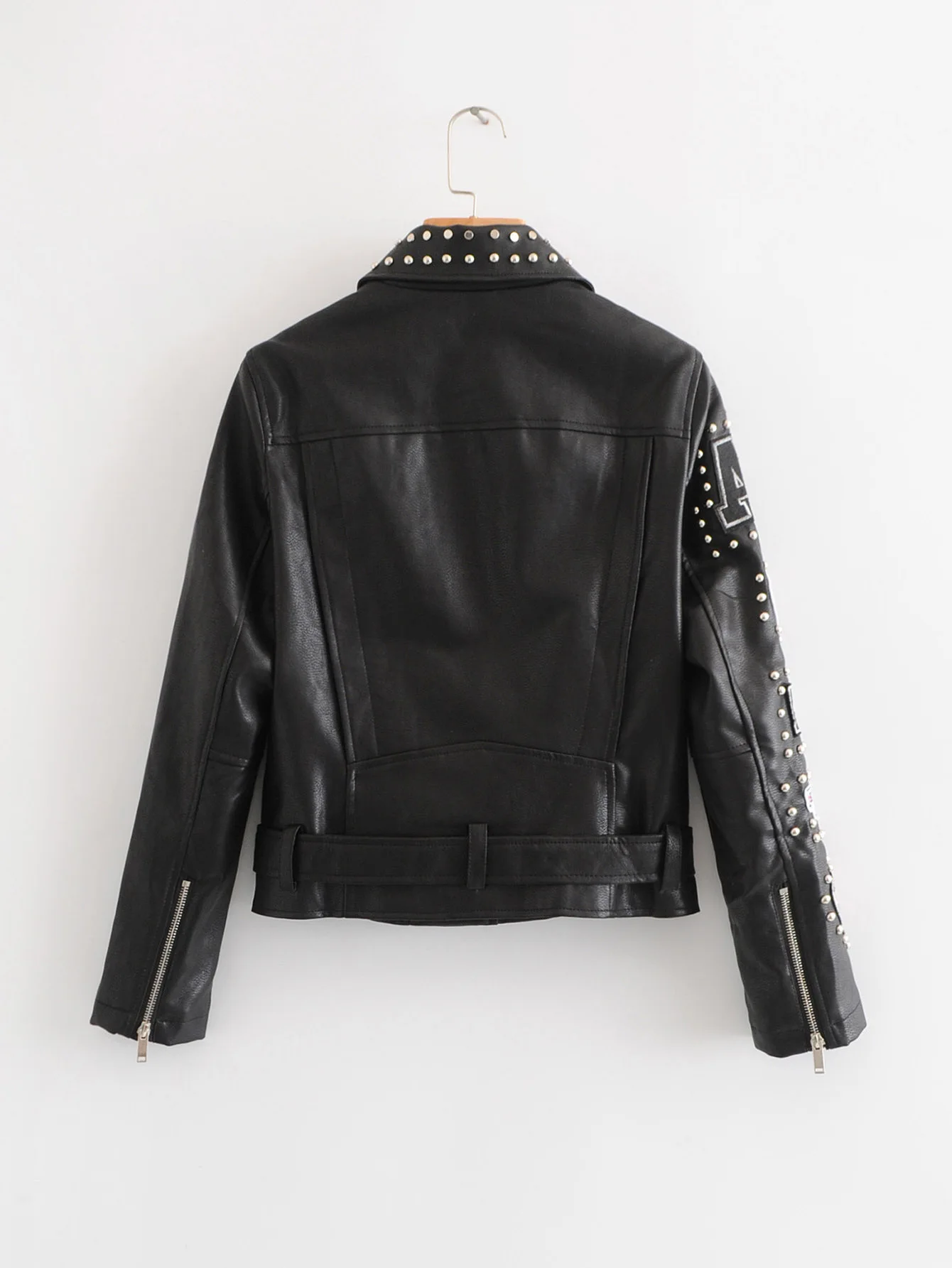 

Autumn And Winter Korean-style Slim Fit Versatile Black Rivet Embroidered Washing Locomotive Long Sleeve Leather Coat Women's Sh