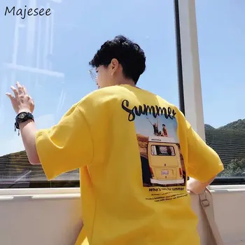 

Men T-shirts Soft BF Loose All-match Printed Simple Mens Korean Style O-neck Harajuku Hip Hop Daily Half Casual Funny T Shirt