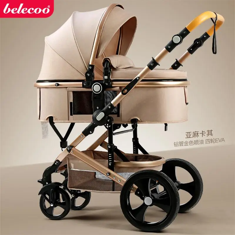Belecoo/детская коляска с высоким пейзажем, 2 в 1, коляска для новорожденных, складная, двусторонняя, ручная, 10 шт., подарки - Цвет: khaki 3